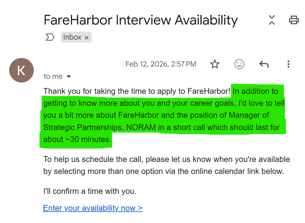 FareHarbor interview request